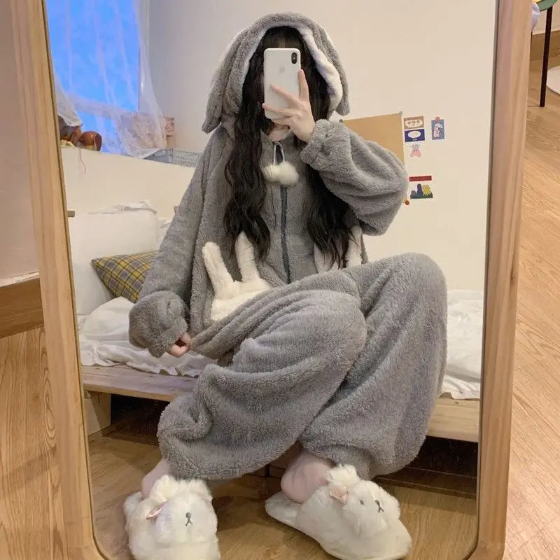 		Cozy Bunny Warm Hooded Jumpsuit Pajamas	