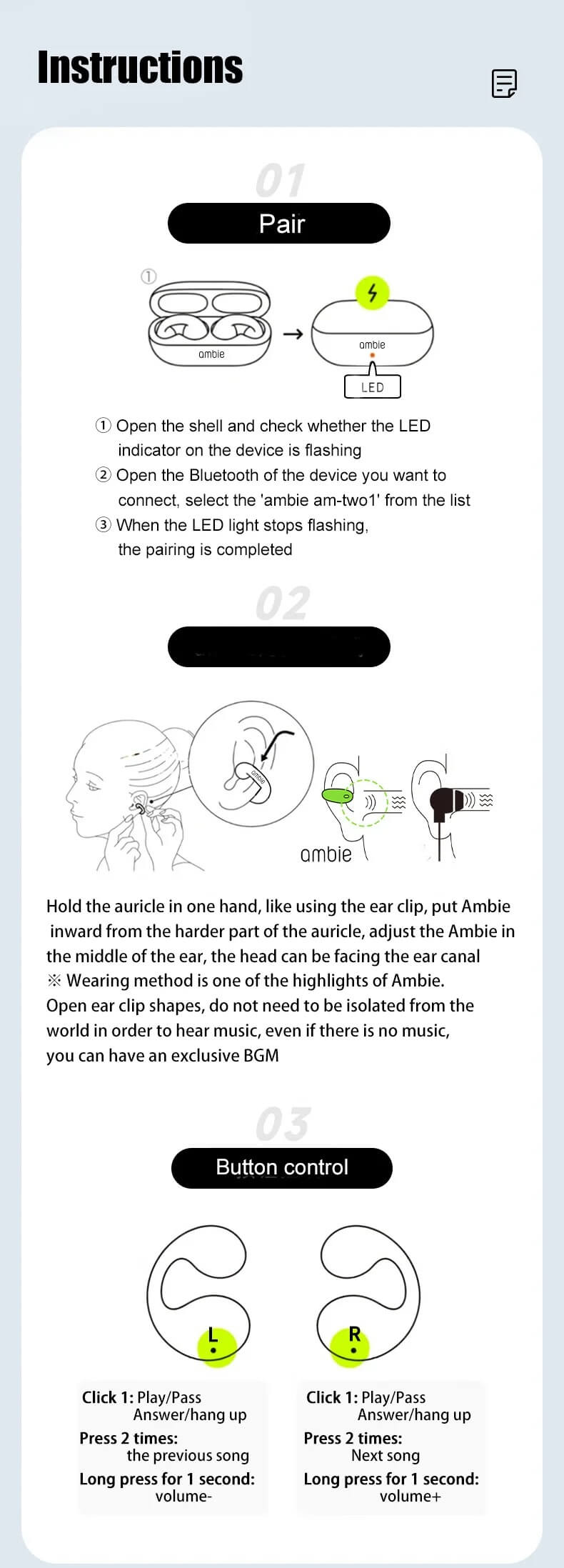 Ambie Ear Clip True Wireless Bluetooth Earphones