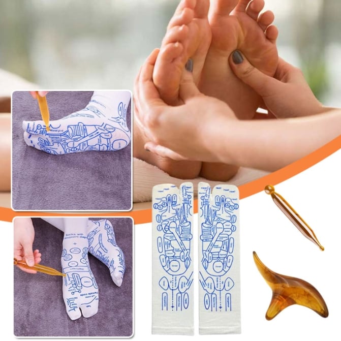Reflexology Chart Socks With Trigger Point Massage Tool