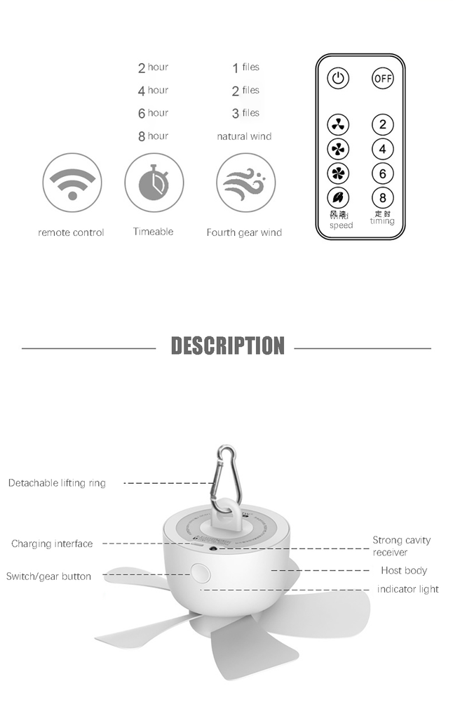 Home Cool Portable Rechargeable Rc Hanging Fan Lamp