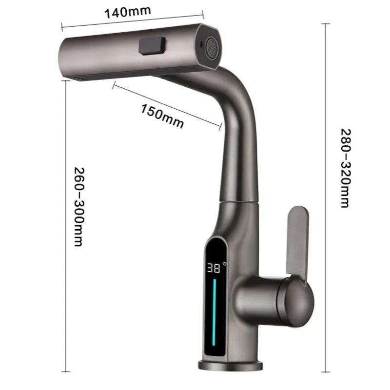 Liftable Digital Temperature Display Waterfall Faucet