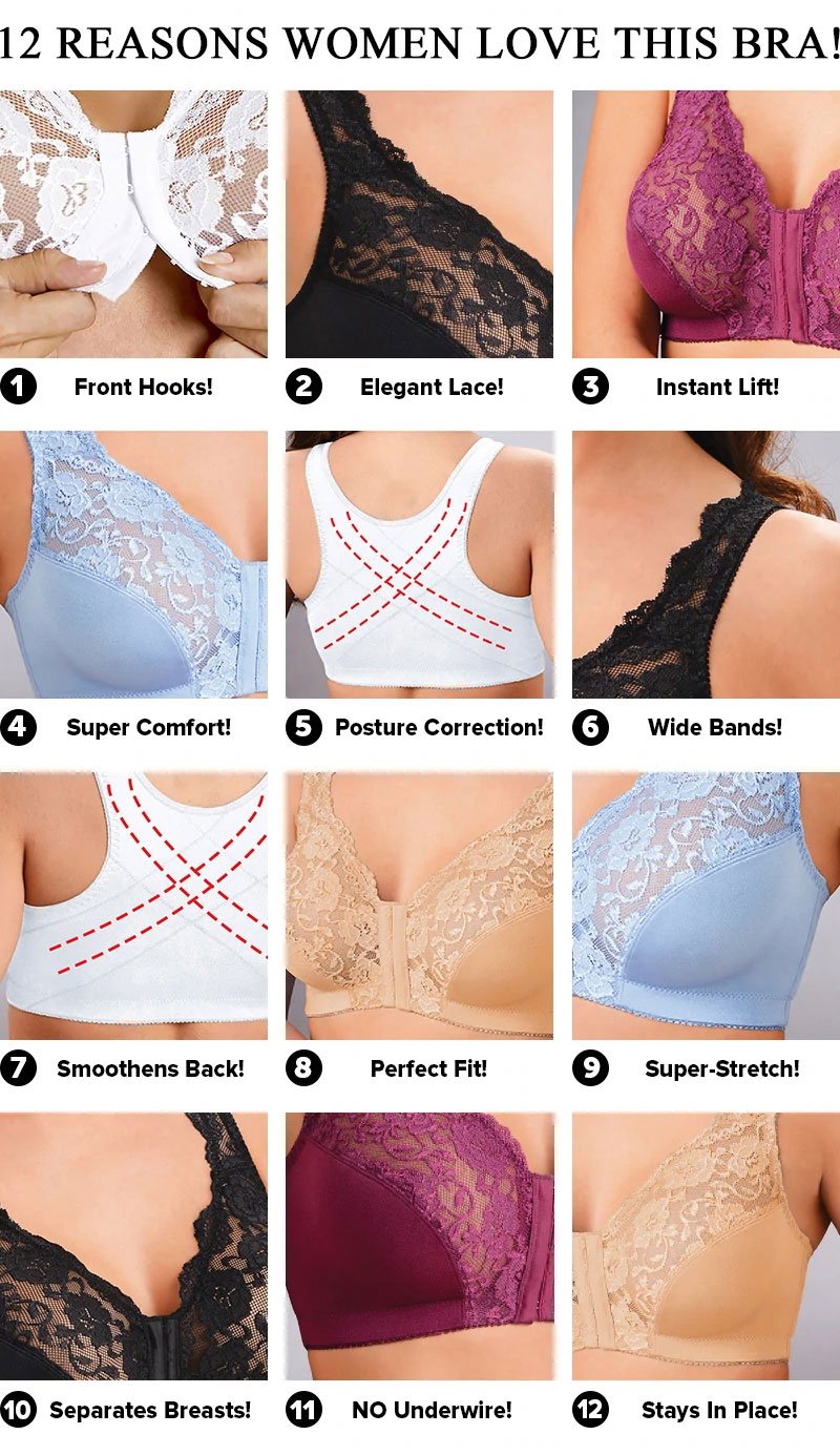 Front Hooks, Stretch-lace, Super-lift, And Posture Correction – All In One Bra