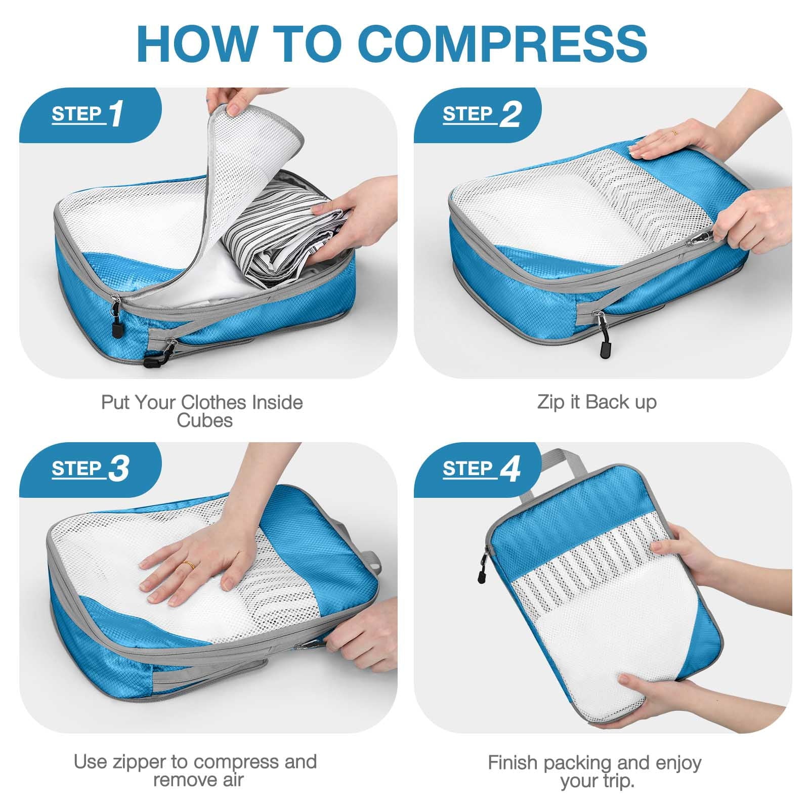 Expandable & Compression Packing Cubes – 6x Pcs