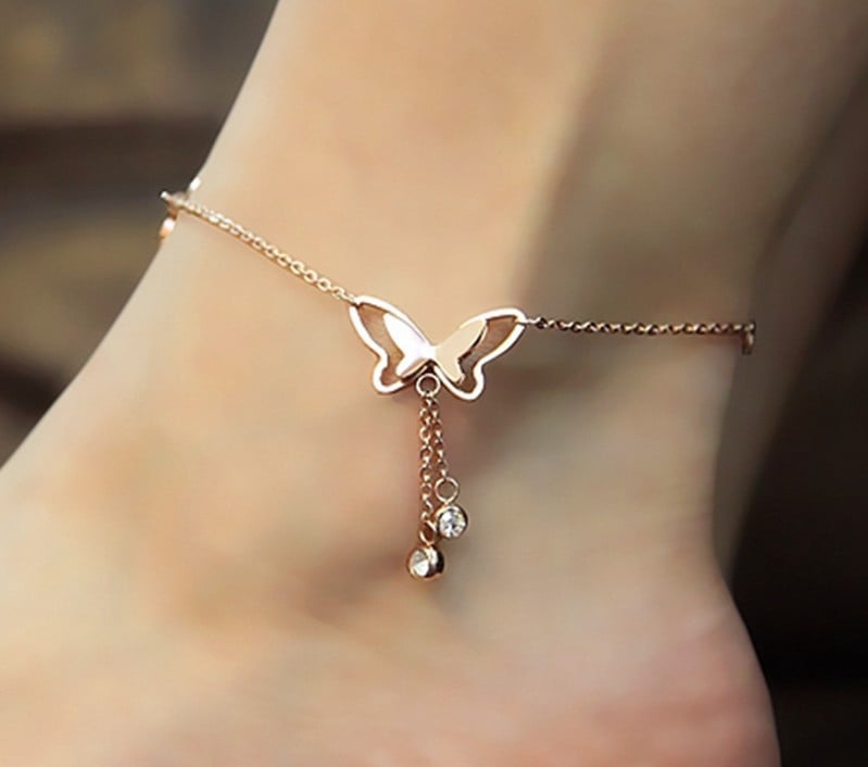 Last Day Promotion 75% Off – Butterfly Twin Diamond Tassel Anklet
