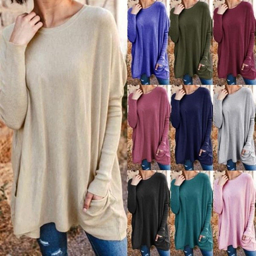 Hot Sale -49% Off – Round Neck Long Sleeve Pocket Solid T-shirt
