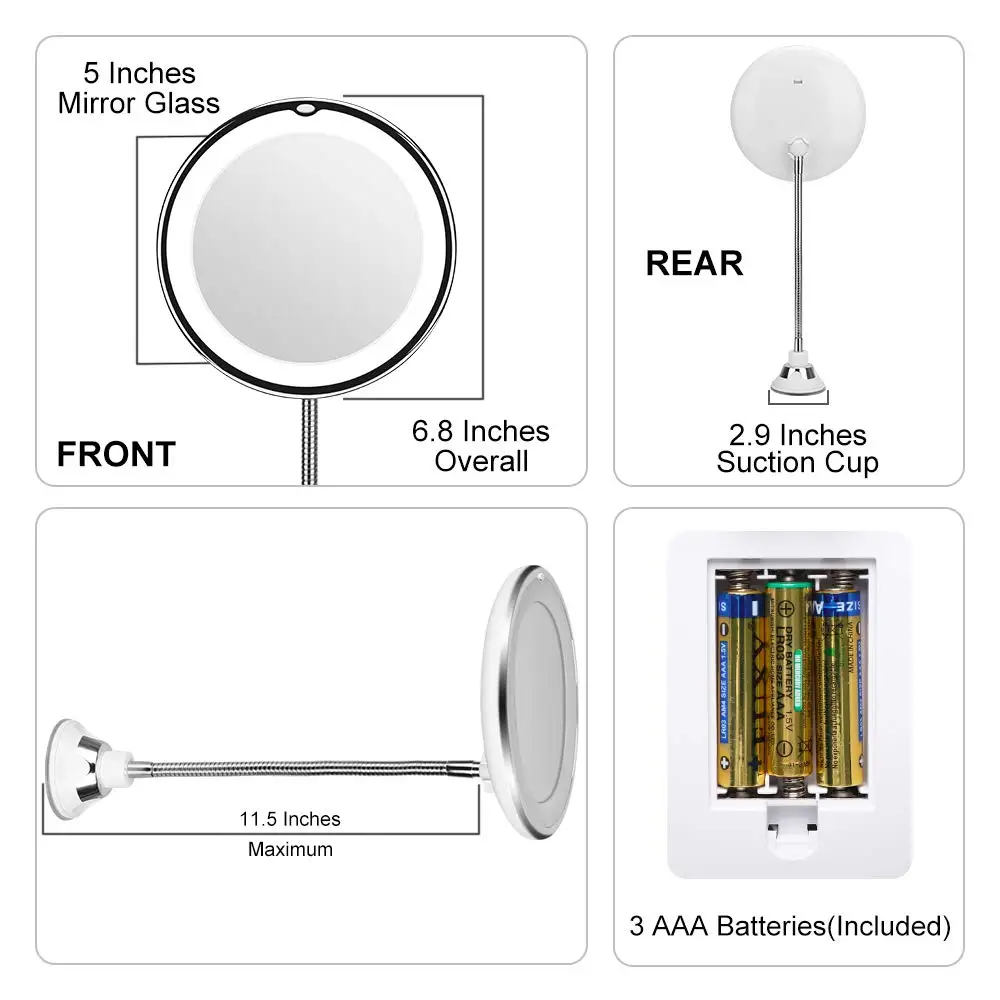 10x Magnifying Led Lighted Flexible Mirror