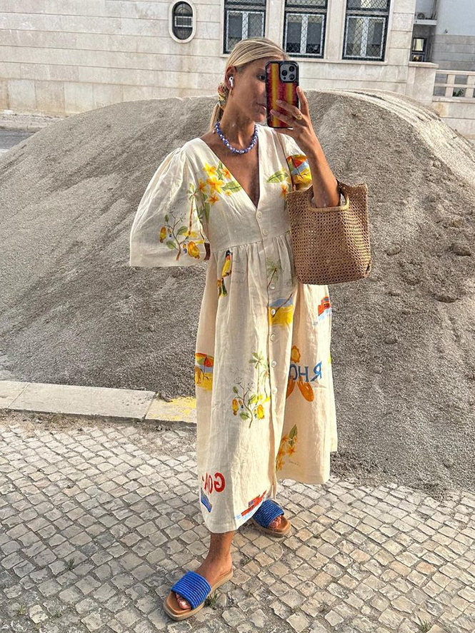 Printed-linen Dress