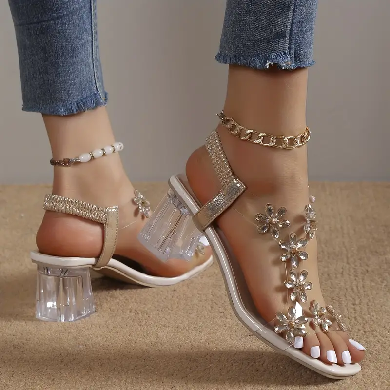 Last Day 49% Off – Women’s Flower Rhinestone Block Heel Sandals