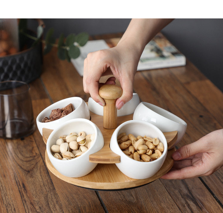 Tea Time Bamboo Porcelain Snack Tray