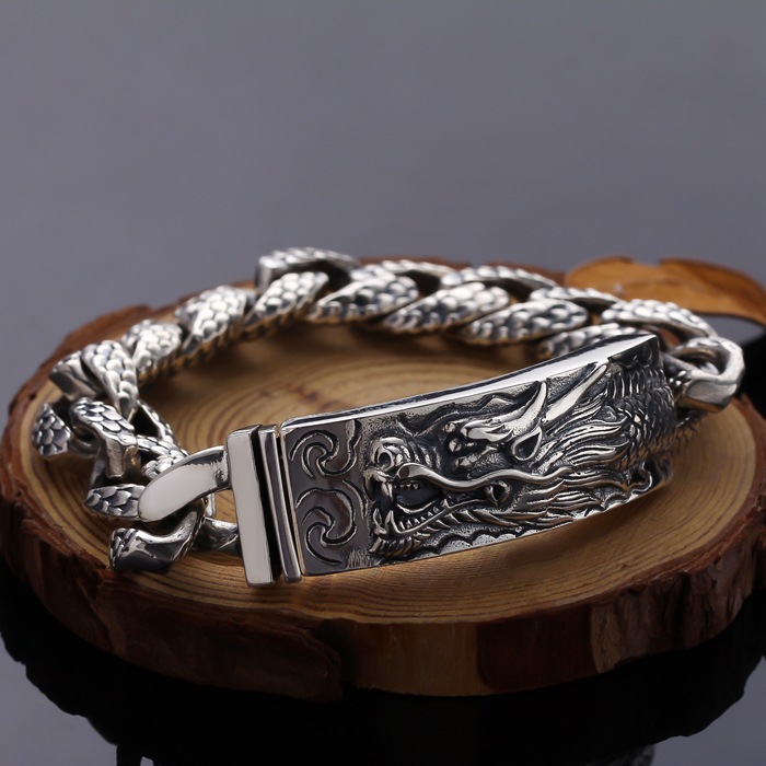 925 Silver Retro Character Dragon Bracelet