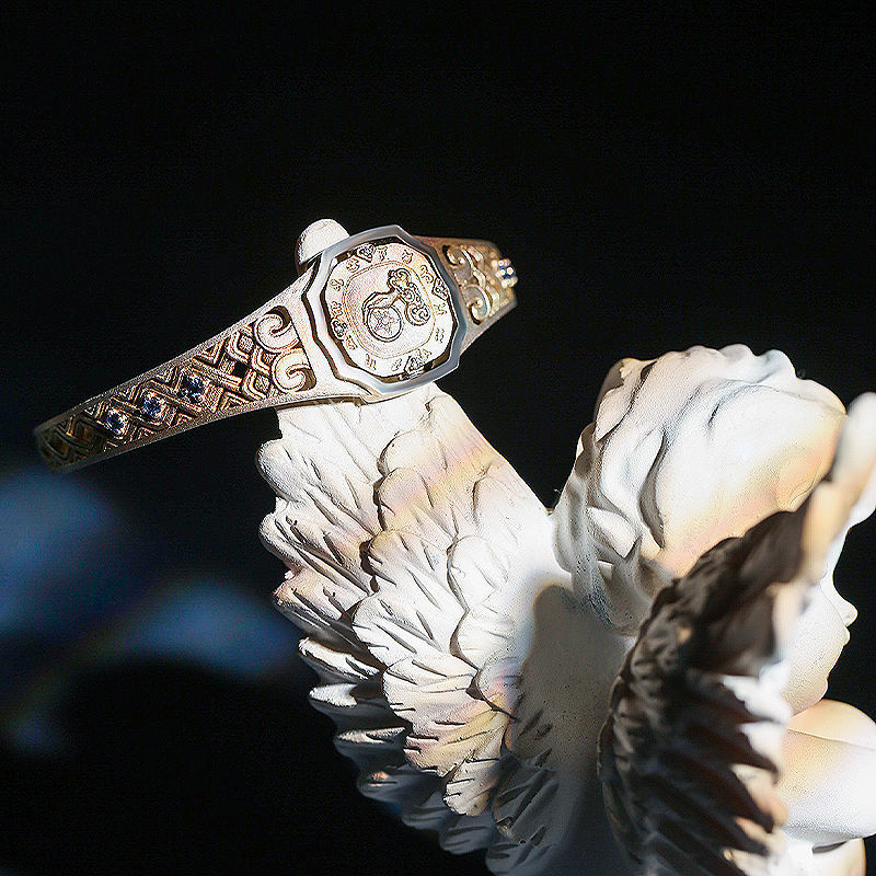925 Sliver Baroque Blue Topaz Open Adjustable Bracelet