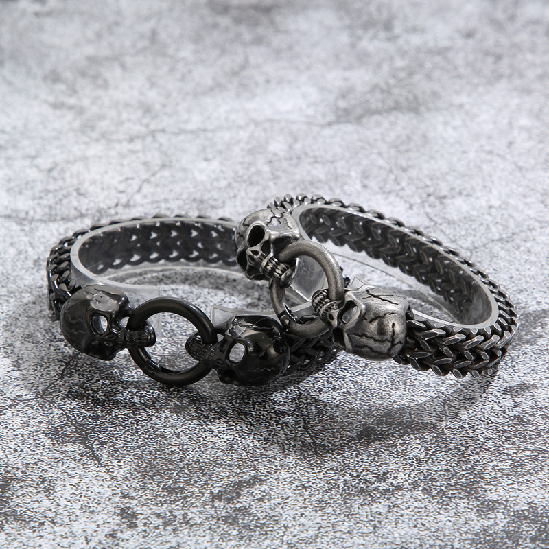 925 Silver Punk Skull Head Bracelet