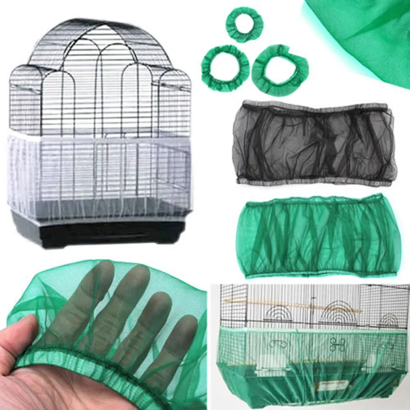 Bird Cage Food Catcher Nylon Mesh Net Cover Stretch Shell Skirt Cage