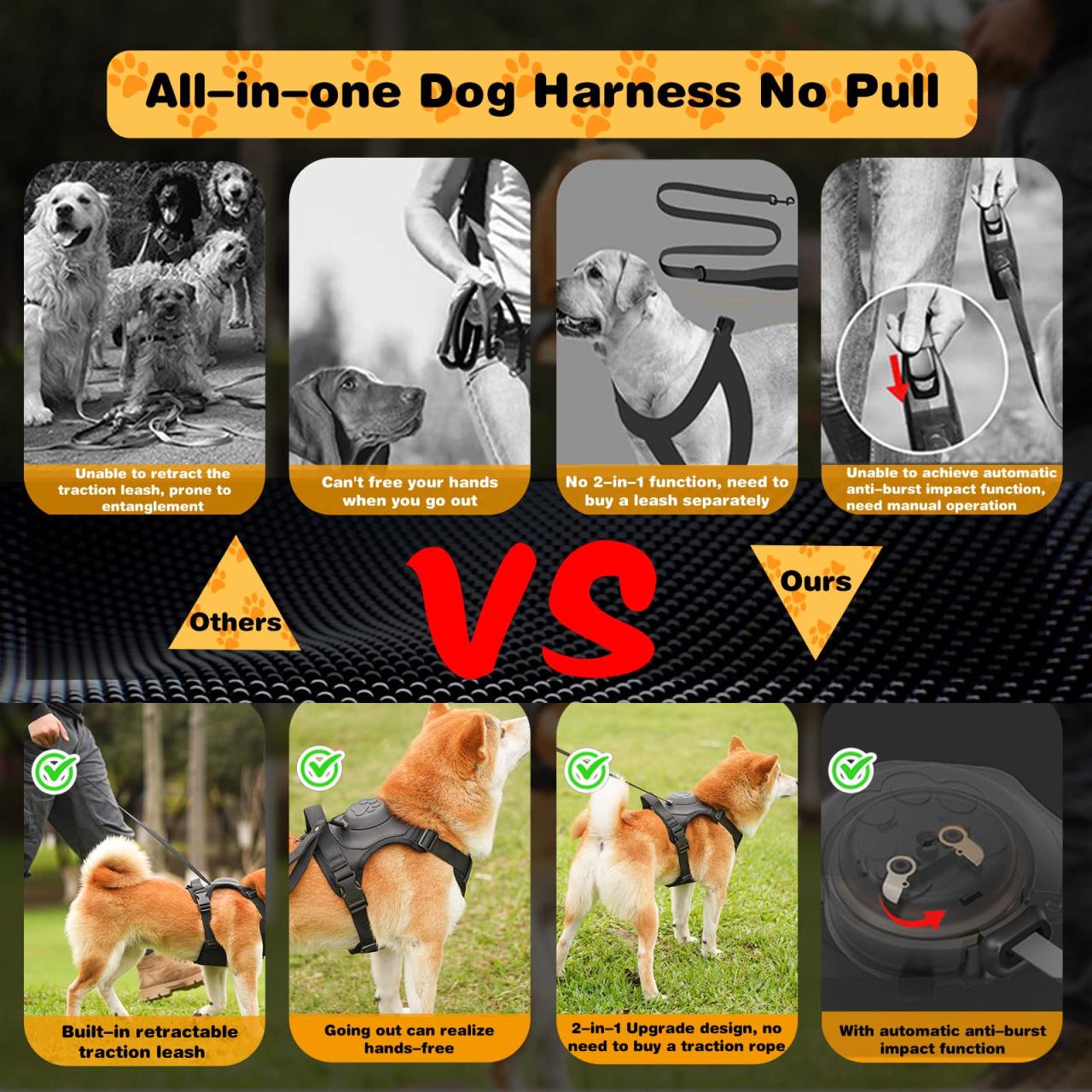 Dog Harness And Retractable Leash Set All-in-one