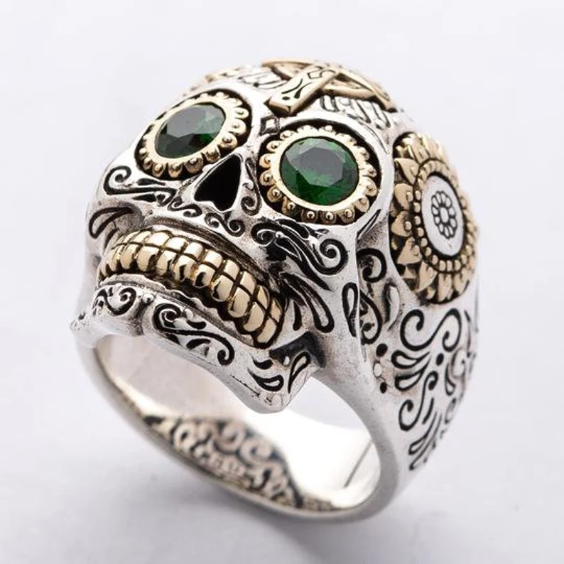 Sugar Skull Ring Sterling Silver