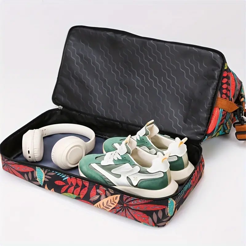 Dry Wet Separation,large Capacity Colorful Leaf Travel Bag With Shoulder Strap