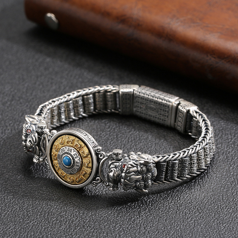 925 Silver Vintage Gossip Six-character Mantra Bracelet
