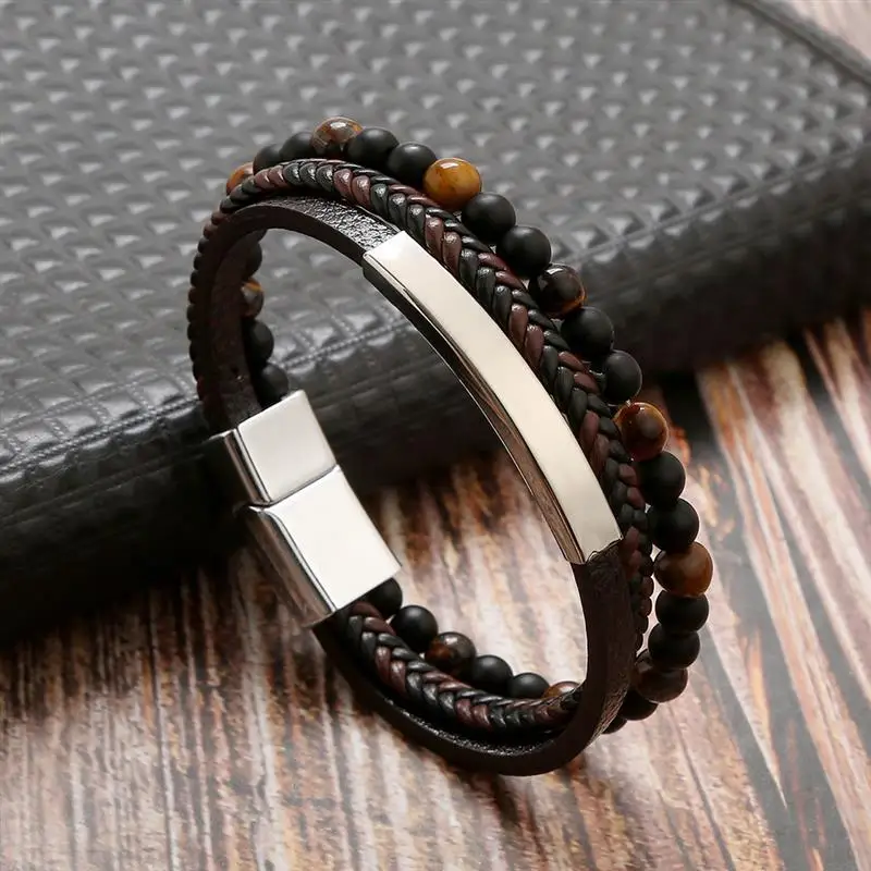 Engraved Inspirational Adjustable Magnetic Clasp Steel Wristband