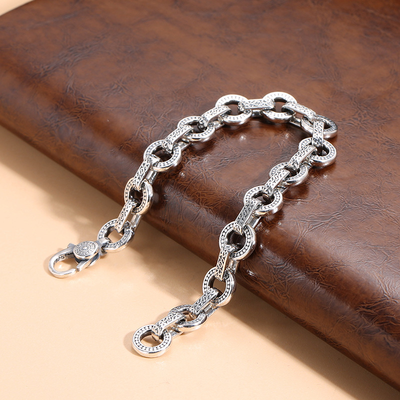 S925 Mens Round Lock Bracelet