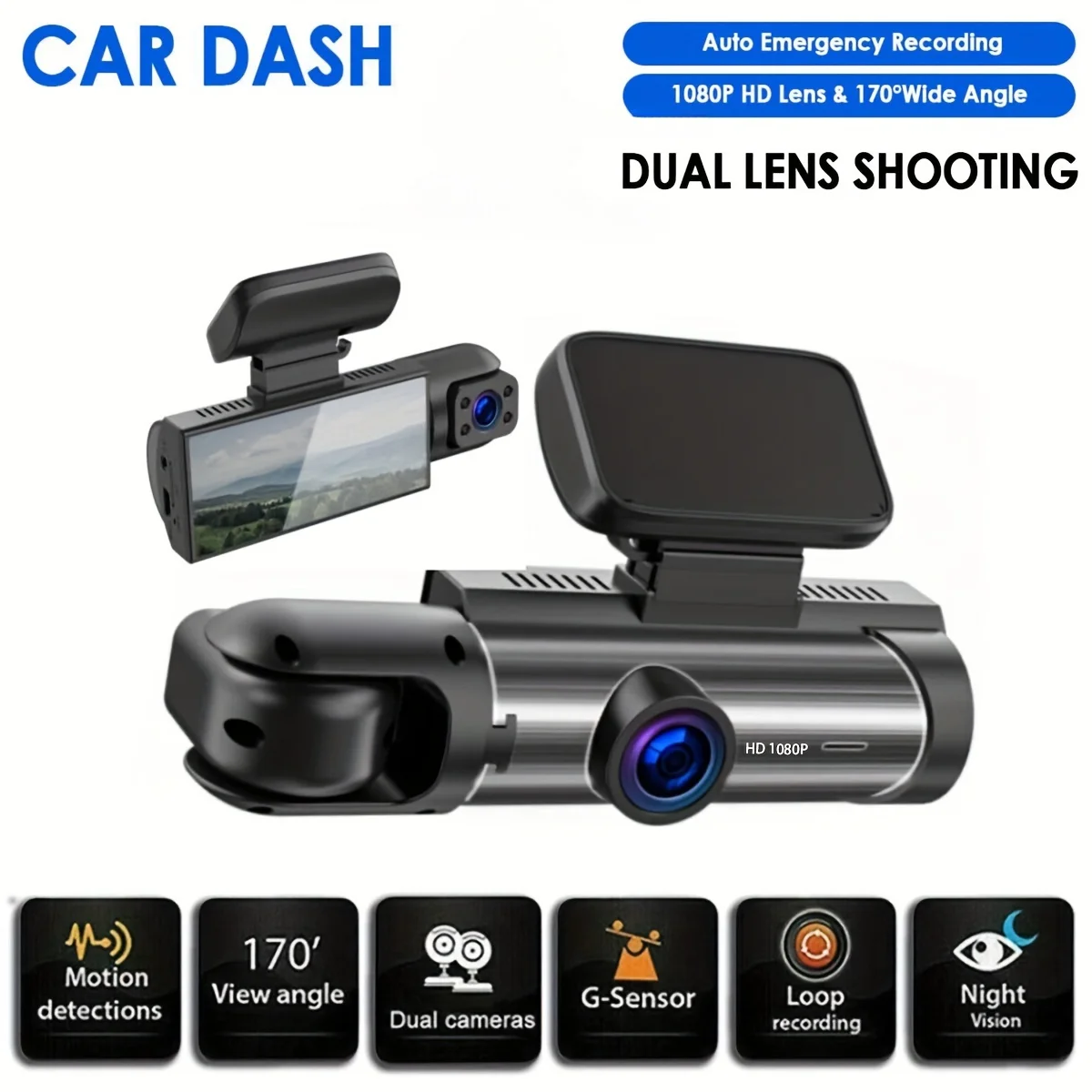 Dash Cam With 170° Wide-angle And 1080p Dual Lens