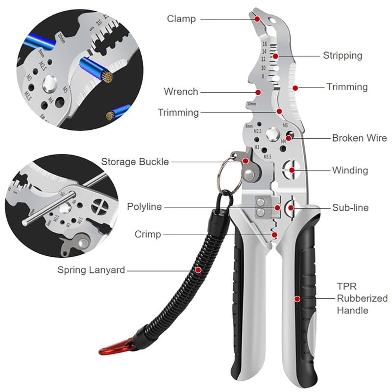 2024 New Multifunctional Elbow Wire Stripping Pliers With A Spring Keychain