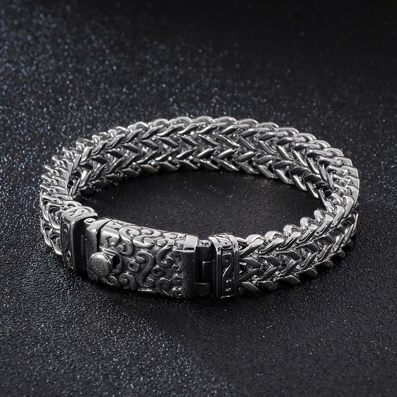 925 Sliver Skull Punk Mens Retro Vintage Pattern Bracelet