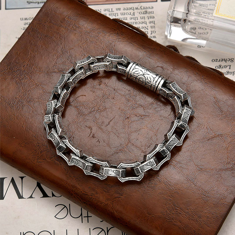 925 Silver Ripple Irregular Biker Hip-hop Bracelet