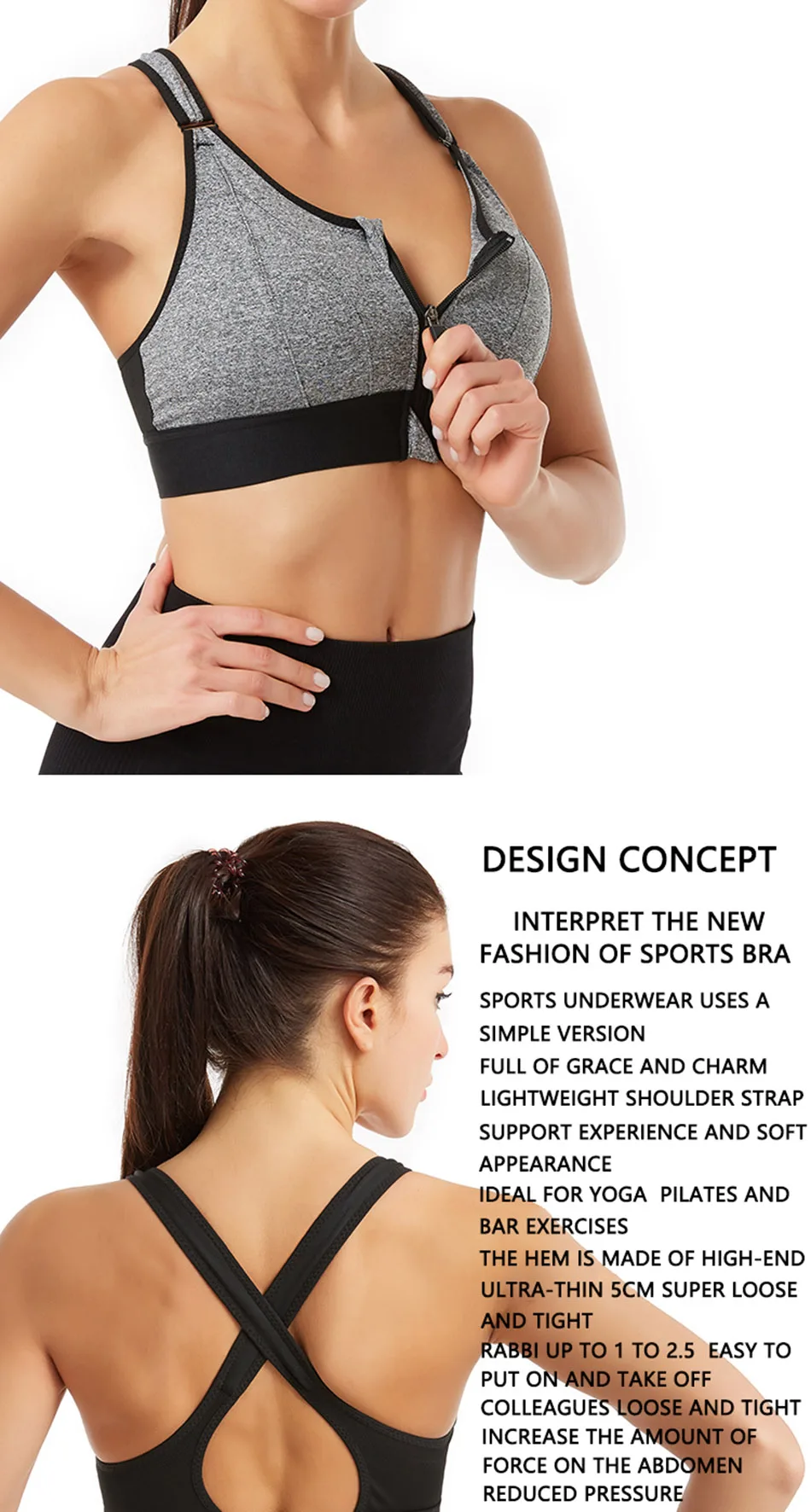Last Day 49% Off – Wireless Supportive Adjustable Zip Front Sports Bra