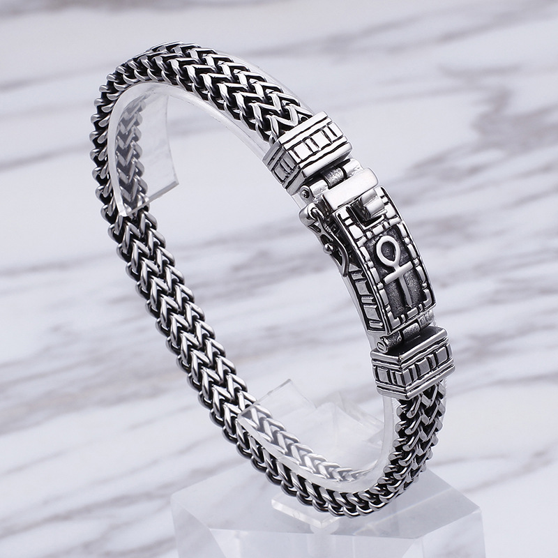 925 Silver European And American Retro Punk Double Chain Bracelet