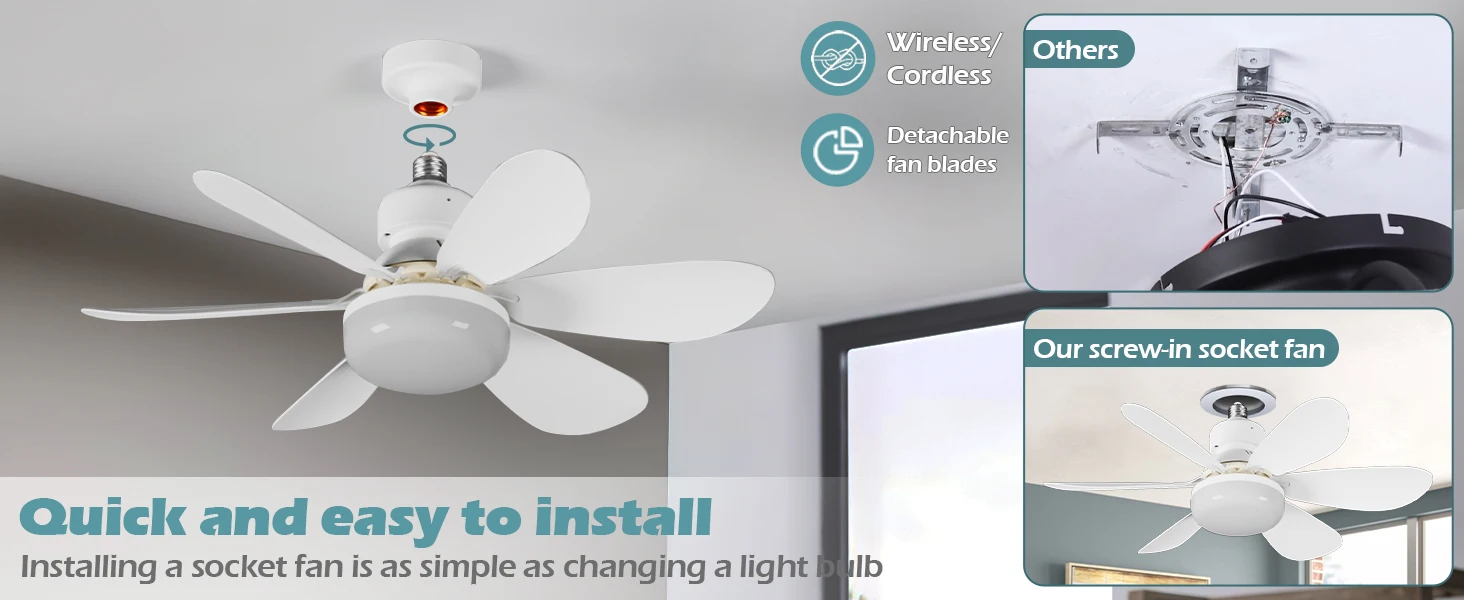 Bright Cool Ceiling Socket Fan & Light With Remote
