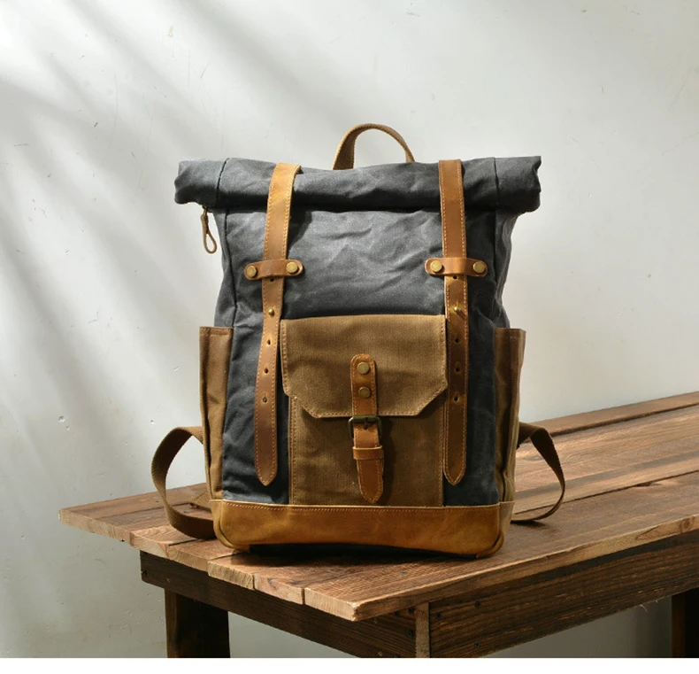 Backpack Roll-top - Canvas Leather