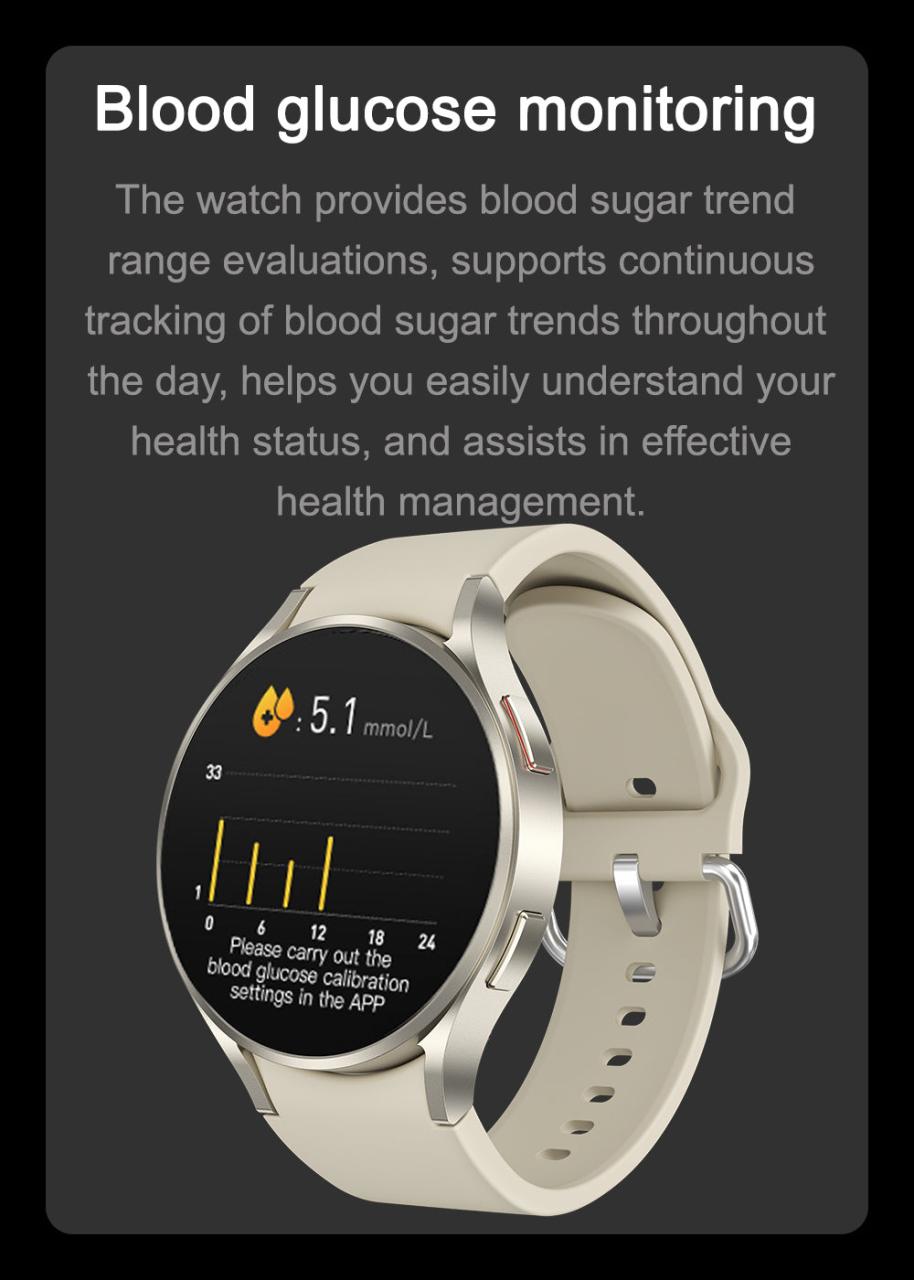 Blood Pressure Blood Oxygen Blood Sugar Monitoring, Voice Call Health Waterproof Smartwatch