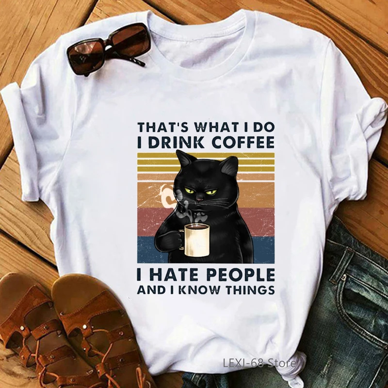 Fat Black Cat Drink Coffee Thats What I Do T Shir