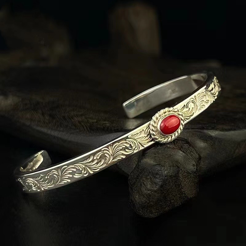 Phoenix Tail Feather Open Ruby Open Adjustable Bracelet