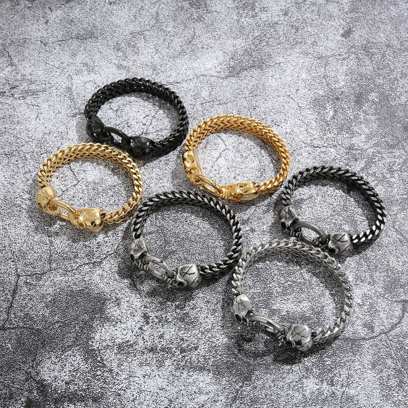 925 Silver Punk Skull Head Bracelet