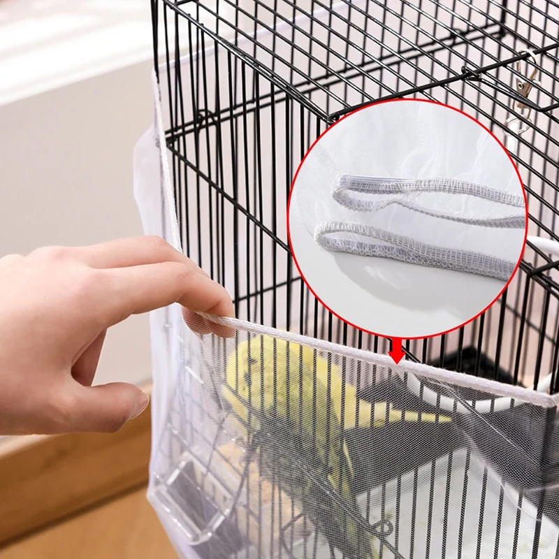 Bird Cage Food Catcher Nylon Mesh Net Cover Stretch Shell Skirt Cage