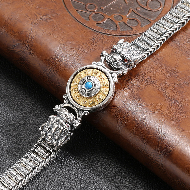 925 Silver Vintage Gossip Six-character Mantra Bracelet
