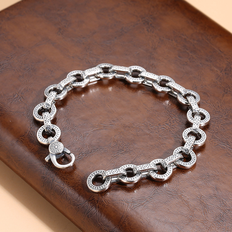 S925 Mens Round Lock Bracelet