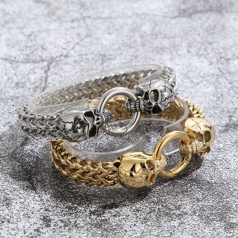 925 Silver Punk Skull Head Bracelet