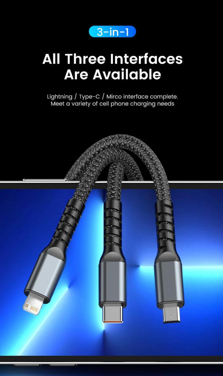 3 In 1 100w Fast Charging Cable