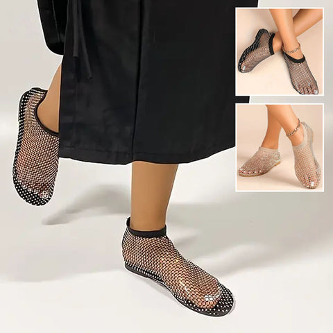 2024 New Women’s Rhinestone Mesh Flat Sandals