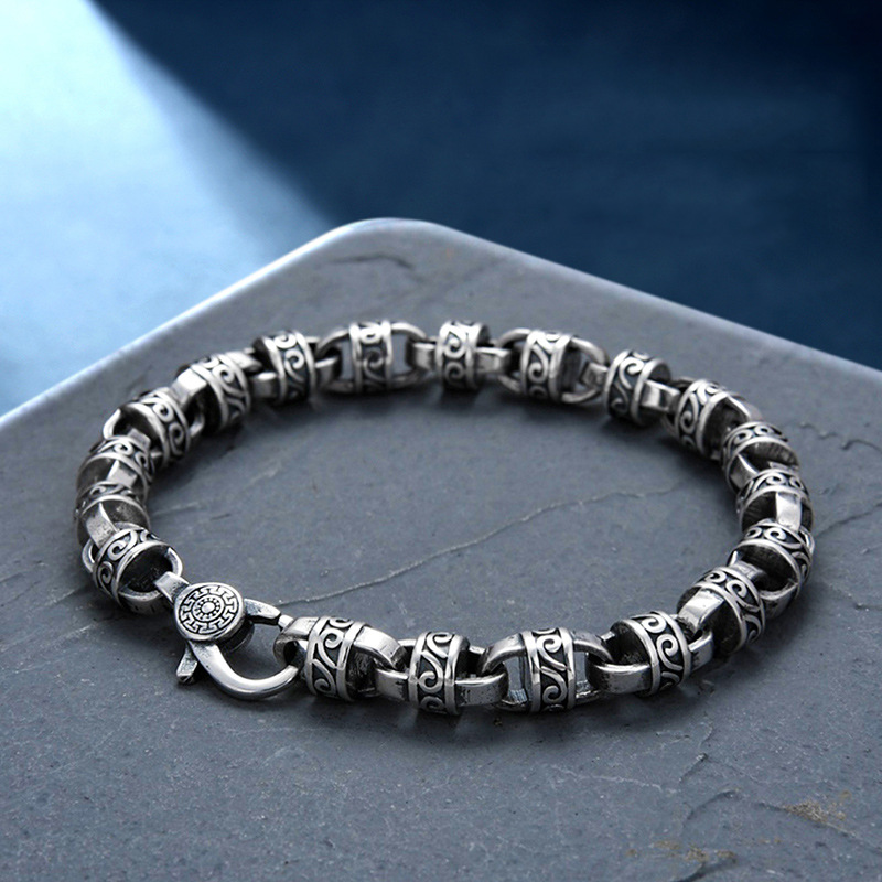 925 Silver New Han Style Tang Grass Pattern Eternal Teng Boy Vintage China-chic Bracelet