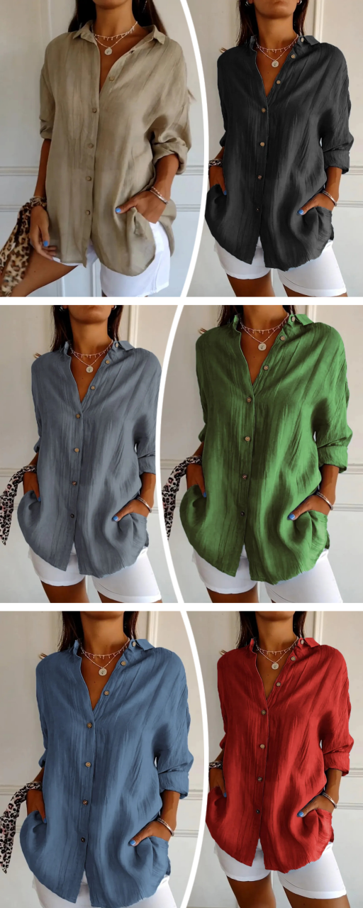 Classic Pleated Textured Single-breasted Lapel Shirt For Women