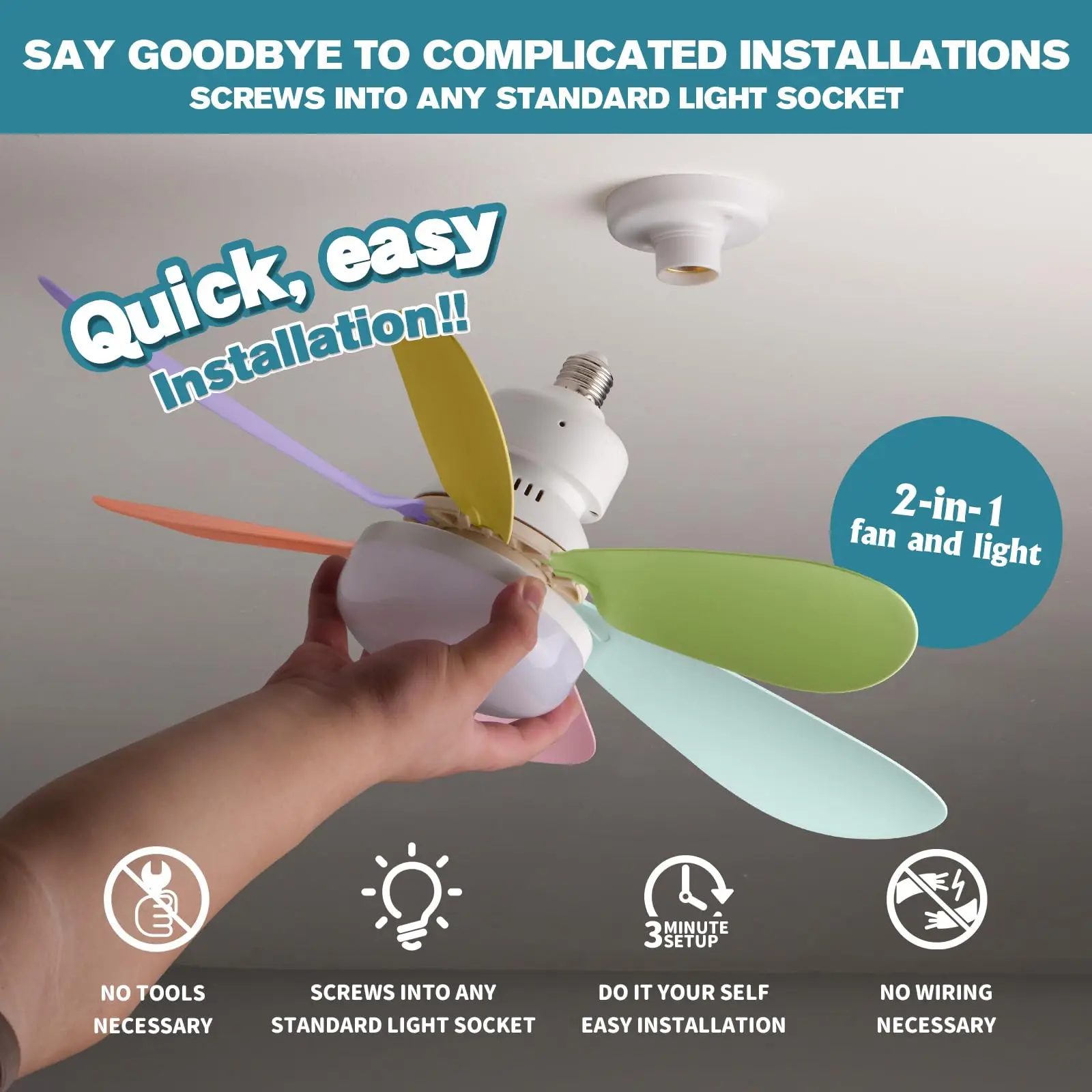 Bright Cool Ceiling Socket Fan & Light With Remote