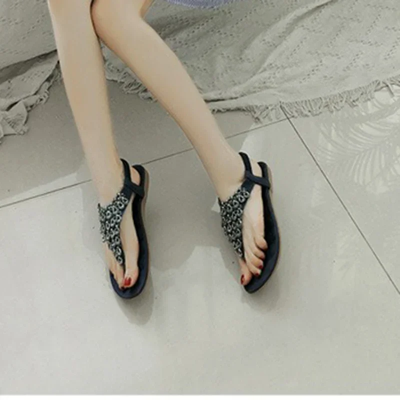 Bohemian™ Style Shiny Rhinestone Soft Sole Sandals For Women