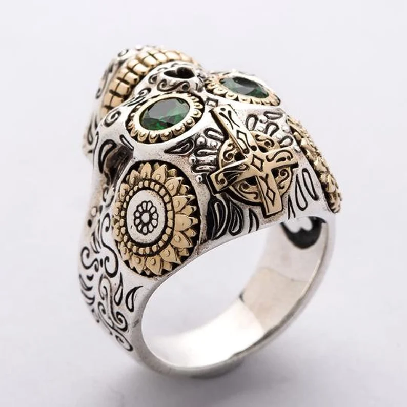 Sugar Skull Ring Sterling Silver