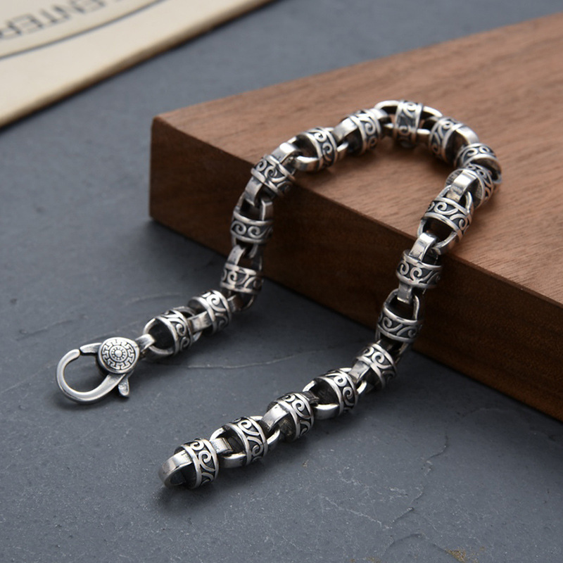 925 Silver New Han Style Tang Grass Pattern Eternal Teng Boy Vintage China-chic Bracelet