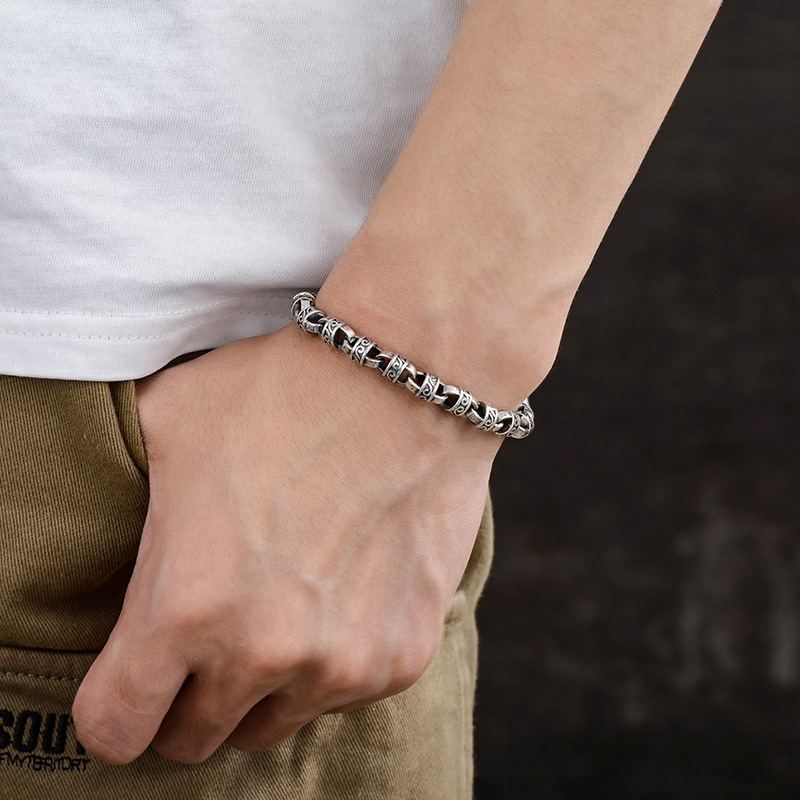 925 Silver New Han Style Tang Grass Pattern Eternal Teng Boy Vintage China-chic Bracelet