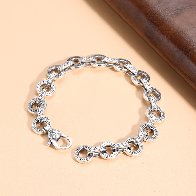 S925 Mens Round Lock Bracelet