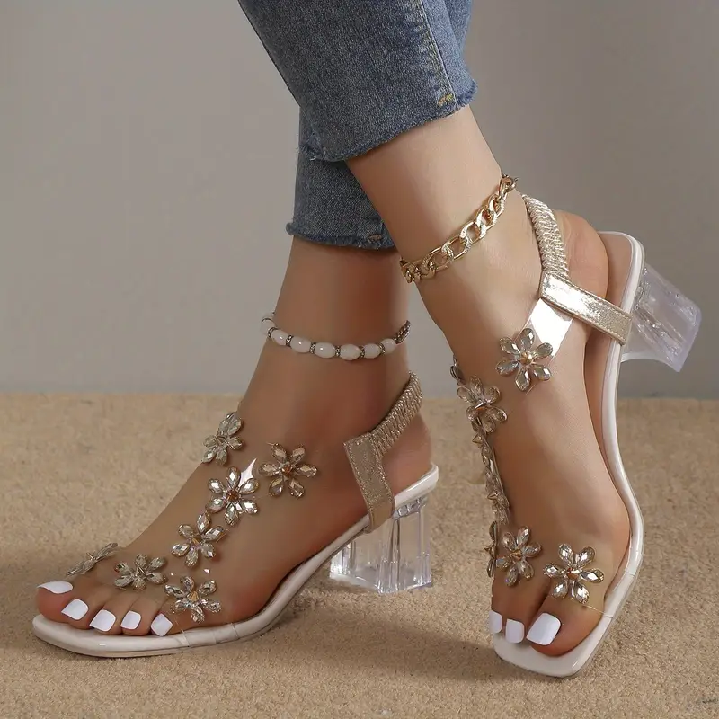 Last Day 49% Off – Women’s Flower Rhinestone Block Heel Sandals